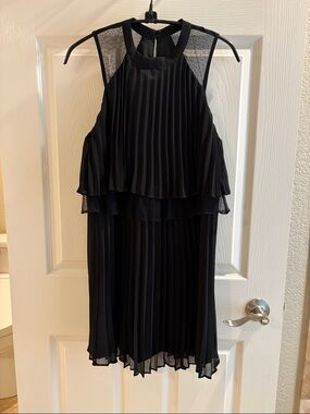 BCBGeneration Black Ruffle Double Layer Flapper Mock Neck Collar Dress Size XS